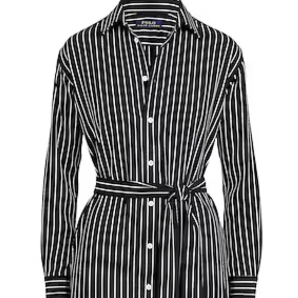 Polo Ralph Lauren striped shirt dress silky fabric with tie belt size 10
